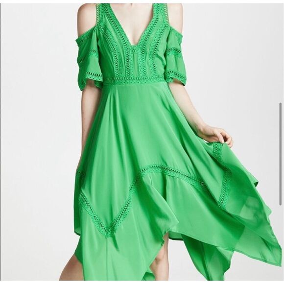 THURLEY Cold Shoulder Silk Dress -Kelly Green Size 8 - Picture 2 of 6